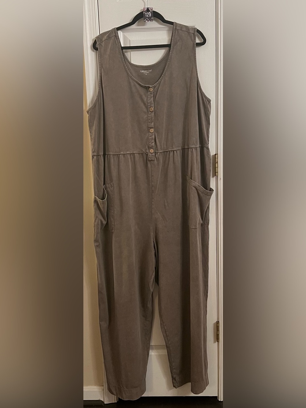 Coldwater Creek Sleeveless Button-Front Jumpsuit in Taupe - Picture 4 of 5
